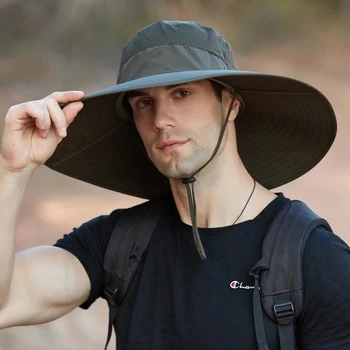 Yeni Erkekler 360 ° Mesh Nefes Su Geçirmez Kova Sunhat Rüzgar Geçirmez Ayarlanabilir Boy Güneşlik Kap Açık Balıkçılık Tırmanma Şapka