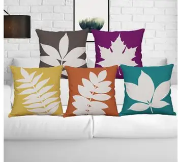 Yeni sıcak pamuk yaka yastık kılıfı Yaprak minder örtüsü Saf renk bitki modern minimalist yastık kılıfı