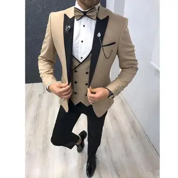 Yeni Varış Moda 3 Adet Damat Takım Elbise Düğün için Slim Fit Custom Made Parti Erkek Takım Elbise Düğün Takımları Erkekler için Damat Smokin