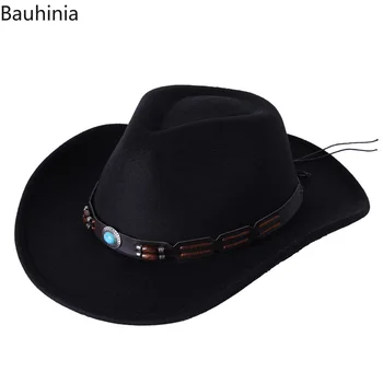 Yüksek Kalite Vintage Yün Batı kovboy şapkası Erkekler Kadınlar İçin Beyefendi Cowgirl Caz Kap Tatil Kostüm Partisi Şapka