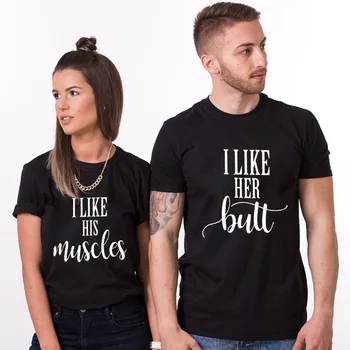 Çift Eşleştirme Tshirt Komik Düğün Hediyesi Unisex I Gibi Onun KAS I Gibi Onun Popo Çiftler Balayı T-shirt grafik t shirt