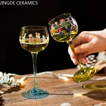 Şarap bardağı Kadeh Alsas Villain Cam Kokteyl Cam İskandinav Ins Tarzı El-boyalı Sevimli Bebek Kadeh Noel Partisi Şarap Bardağı