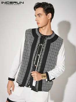 Şık Streetwear Stil Tops INCERUN Erkekler Yakalı Tasarım Ekose Dikiş Yelek Rahat Erkek Sıcak Satış Rahat Yelekler S-5XL