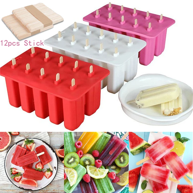 DIY 10 Hücre Dondurulmuş Lolly Suyu Makinesi Dondurma Pop Kalıp Popsicle Yoğurt Buz Kutusu 3 Renkler 0