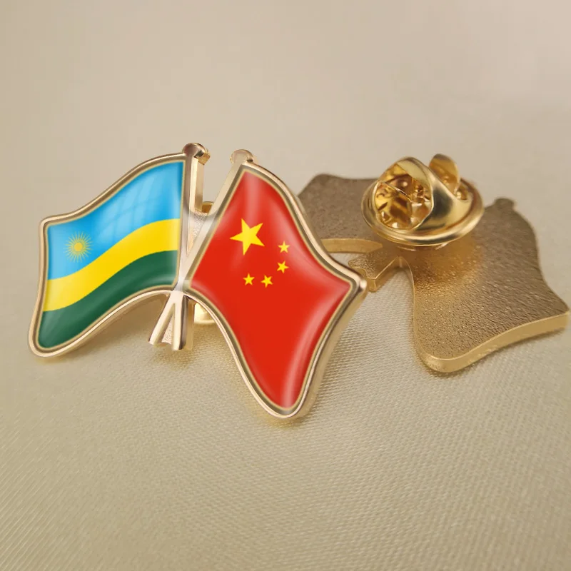 Ruanda ve Çin Çapraz Çift Dostluk Bayrakları Yaka İğneler Broş Rozetleri 0