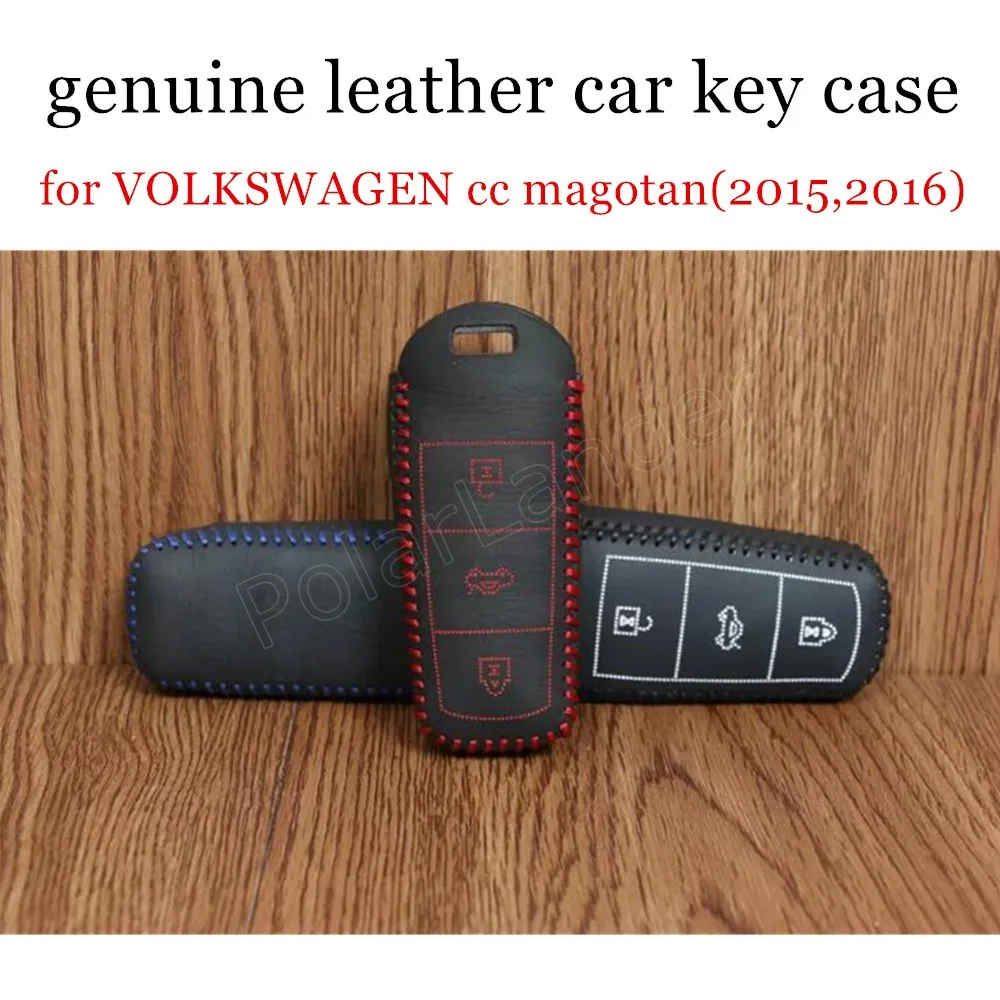Sadece Kırmızı yüksek kalite Hakiki deri araba anahtarı durum kapak El dikiş DIY araba styling fit VOLKSWAGEN cc magotan için(2015,2016) 0