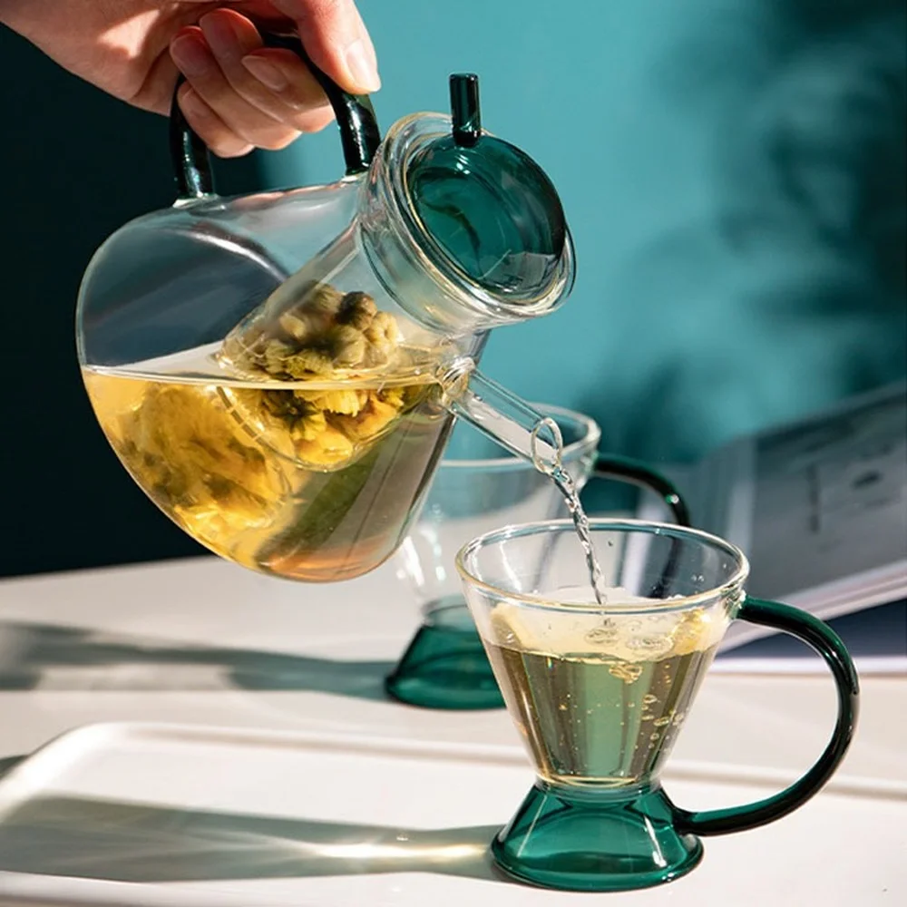 Uzun borosilikat Cam Çiçek Demlik İskandinav Danimarka Faz Pot Retro Vitray demlik Çay Fincanı Seti 0