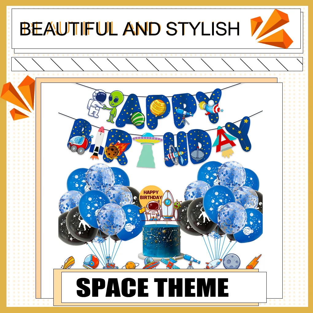 Doğum günü Afiş Balon Seti Ev Uzay Tema Balon Dekorasyon Kiti Kek Toppers ve Şerit 1
