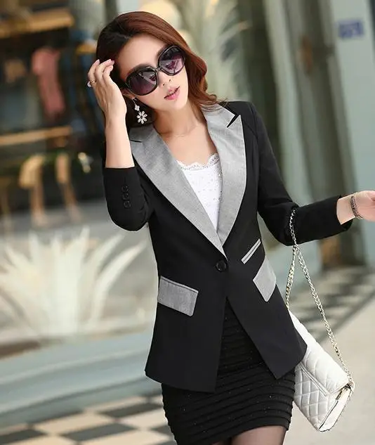 XXXL Yeni moda ilkbahar yaz kadın giyim ince uzun blazer siyah gri Ofis Bayan ceket 1