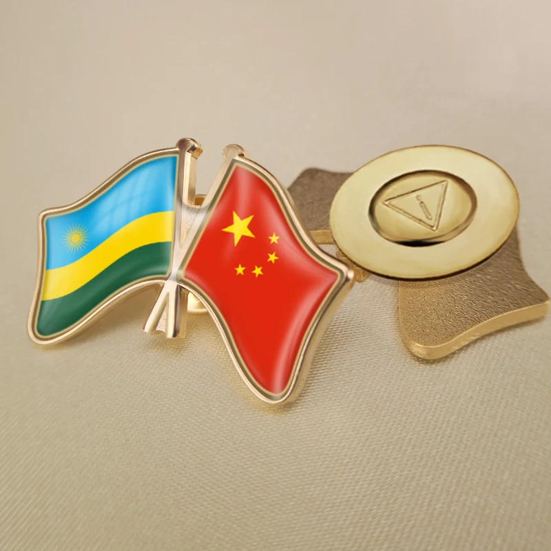 Ruanda ve Çin Çapraz Çift Dostluk Bayrakları Yaka İğneler Broş Rozetleri 2