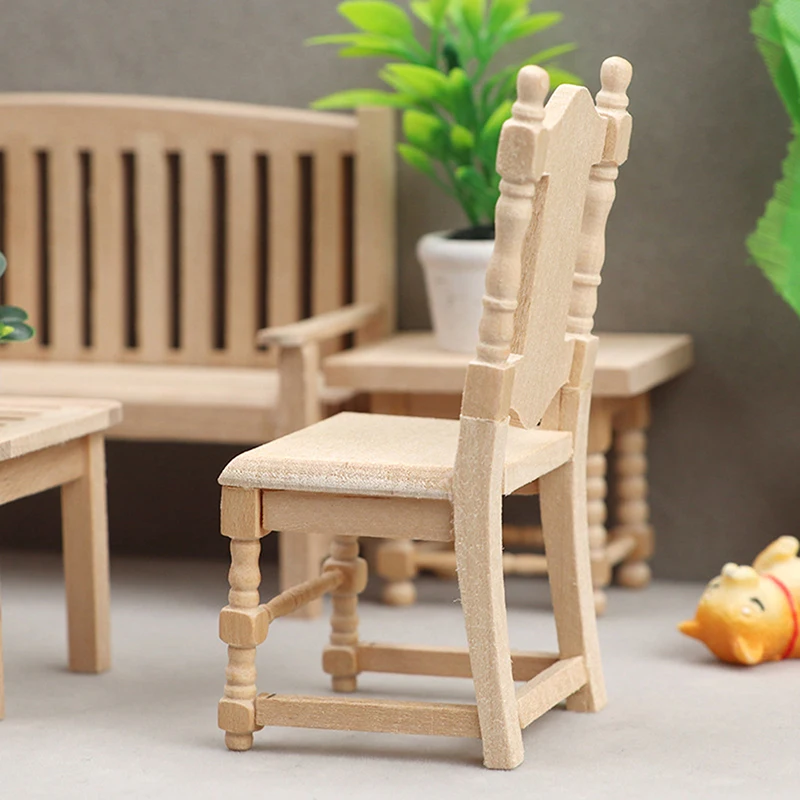 1/12 Bebek Minyatür Mobilya Ahşap Boyasız Mobilya Sandalye Dollhouse Dekor Oyuncak Oyna Pretend Mobilya Oyuncak Çocuk Oyuncak 3