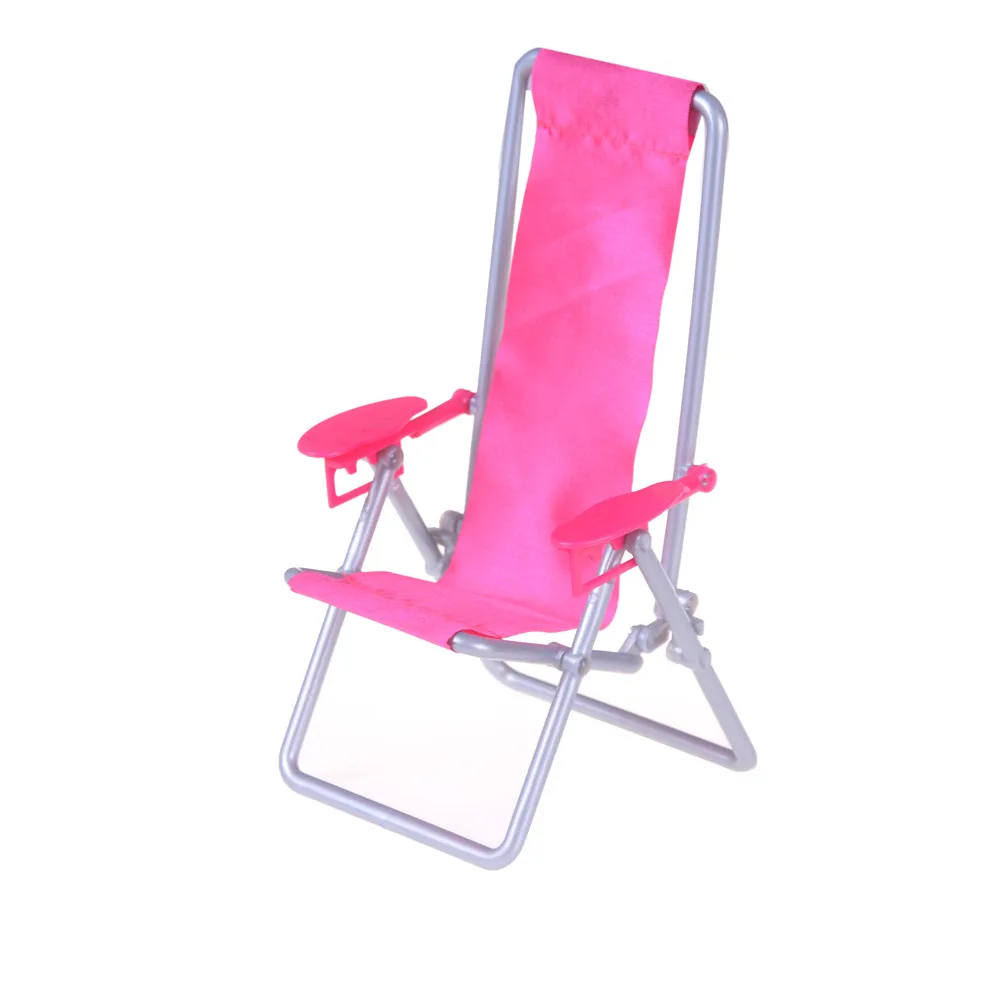1 ADET Pembe Katlanabilir Plastik plaj sandalyesi Güverte Mini Bahçe Çim Mobilya Bebek Aksesuarları Minyatür 1:12 Ölçekli Toptan 3