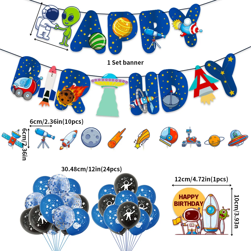 Doğum günü Afiş Balon Seti Ev Uzay Tema Balon Dekorasyon Kiti Kek Toppers ve Şerit 3