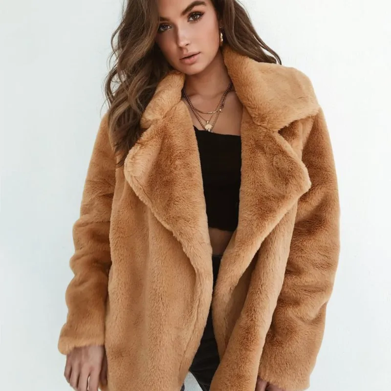 Kış Kadın Yüksek Kalite Faux Tavşan Kürk Ceket Lüks Kürk Ceket Gevşek Yaka Palto Kalın Sıcak Kadın Peluş Mont 3