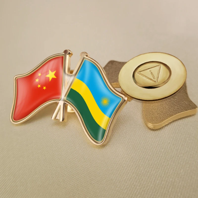 Ruanda ve Çin Çapraz Çift Dostluk Bayrakları Yaka İğneler Broş Rozetleri 3