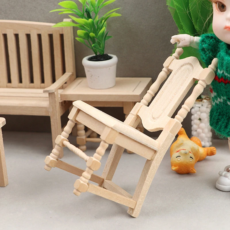 1/12 Bebek Minyatür Mobilya Ahşap Boyasız Mobilya Sandalye Dollhouse Dekor Oyuncak Oyna Pretend Mobilya Oyuncak Çocuk Oyuncak 4