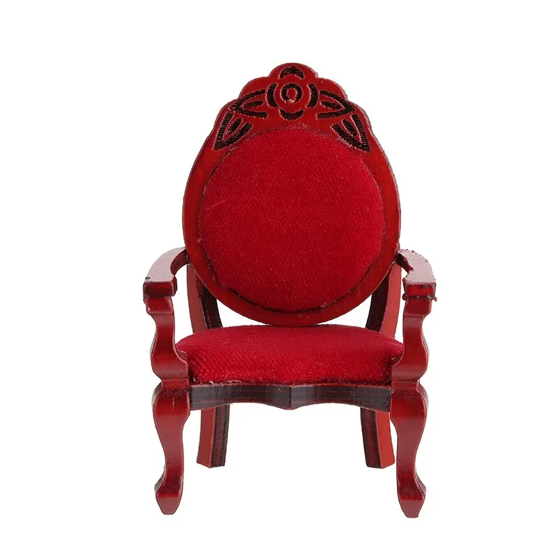 1 adet Vintage Minyatür Ahşap Oyma Sandalye mobilya dekorasyonu İçin 1: 12 Dollhouse Aksesuarları 4