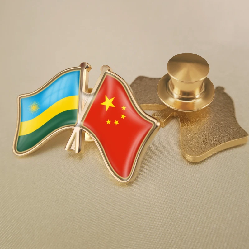 Ruanda ve Çin Çapraz Çift Dostluk Bayrakları Yaka İğneler Broş Rozetleri 4