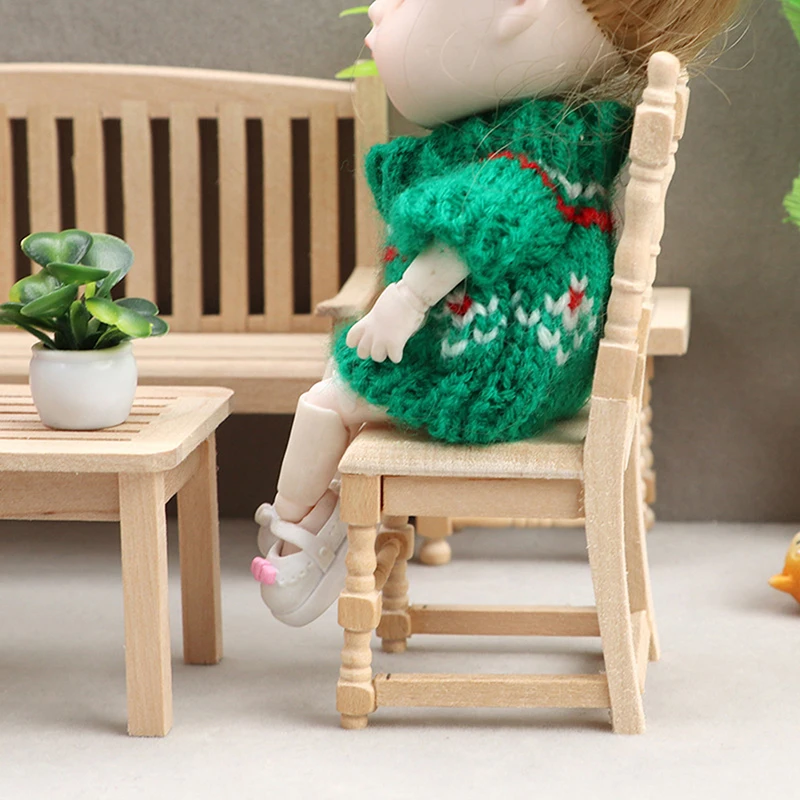 1/12 Bebek Minyatür Mobilya Ahşap Boyasız Mobilya Sandalye Dollhouse Dekor Oyuncak Oyna Pretend Mobilya Oyuncak Çocuk Oyuncak 5