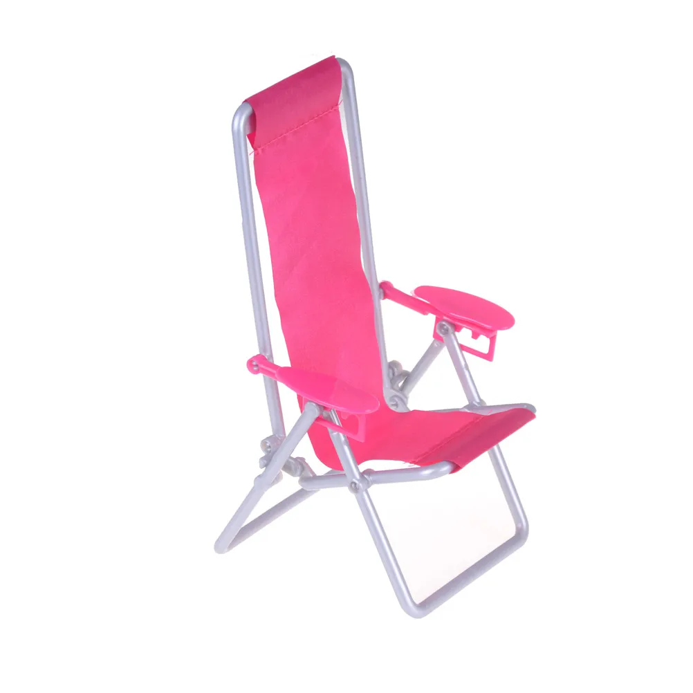 1 ADET Pembe Katlanabilir Plastik plaj sandalyesi Güverte Mini Bahçe Çim Mobilya Bebek Aksesuarları Minyatür 1:12 Ölçekli Toptan 5