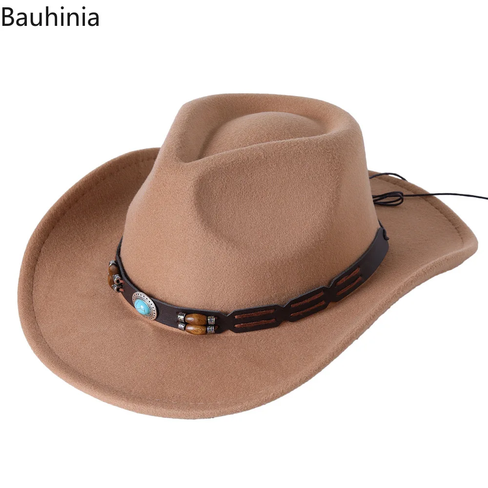 Yüksek Kalite Vintage Yün Batı kovboy şapkası Erkekler Kadınlar İçin Beyefendi Cowgirl Caz Kap Tatil Kostüm Partisi Şapka 5