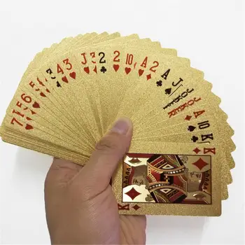 1 takım Altın Iskambil Kartları 24 K Plastik Poker Oyunu Güverte Folyo Poker paketi Sihirli Kartları Su Geçirmez Kart Hediye Koleksiyonu Kumar Kurulu