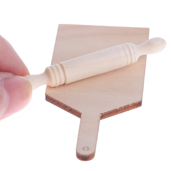 1 takım Mutfak Kesme Tahtası Oklava Seti Aksesuarları Oyuncaklar 1: 12 Evcilik Minyatürleri