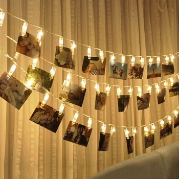 10/20/40 LED fotoğraf klip dize ışık akülü mandal peri ışık düğün Garland kartları fotoğraf tutucu noel ışık