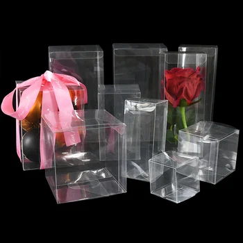 10 adet Şeffaf PVC Kutu Kare Çiçek Hediye ambalaj kutusu Çikolata Şeker Çanta takı vitrini Düğün Doğum Günü Partisi Dekoru