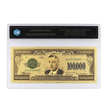 100 Bin 24 k Altın Banknot Amerikan 1918 Yıl Renkli Dünya Kağıt Para Sanat El Sanatları ile Plastik Kasa