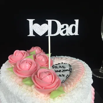 10X gümüş parıltılı Kağıt Aşk Kek Topper Mutlu Doğum Günü Pastası Topper Malzemeleri Düğün Parti Dekorasyon seviyorum baba Babalar Günü