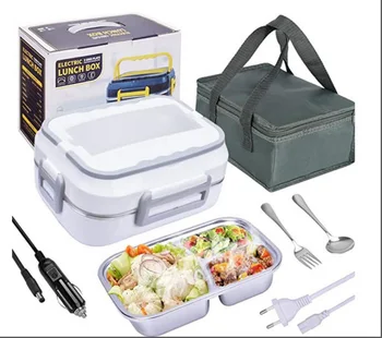 12 + 110 / 220V Ev Kamyon Araba Elektrikli ısıtılabilir yemek kutusu Bento Paslanmaz Çelik Pirinç Kutusu gıda ısıtıcı Konteyner Seyahat Yemek ısıtıcı
