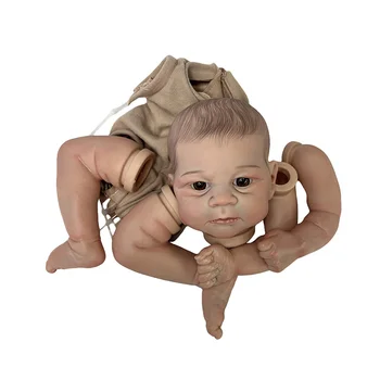 18 inç Yeniden Doğmuş Bebek Kiti Bebek Elijah Bitmemiş Boyalı DIY Bebek Parçaları Bez Vücut ve COA, boyalı Saç Mavi Gözlü