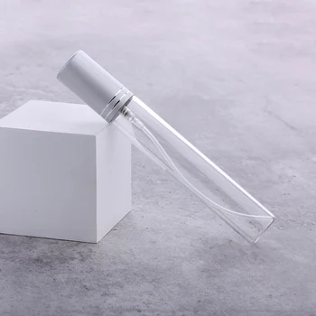 20 Adet / grup 5ml 10ml 15ml Şeffaf İnce Cam Sprey Şişesi Örnek Şişeler Taşınabilir Mini Parfüm Atomizer Mat Gümüş Kap