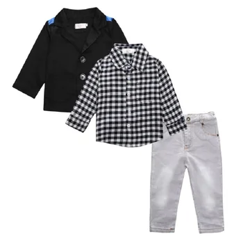 2017 Sonbahar Erkek Bebek Jean Giyim 3-Pieces Setleri Çocuk Ceket + Gömlek + Jean Pantolon Takım Elbise Erkek Kıyafetler Çocuk Giyim Ceket Pantolon