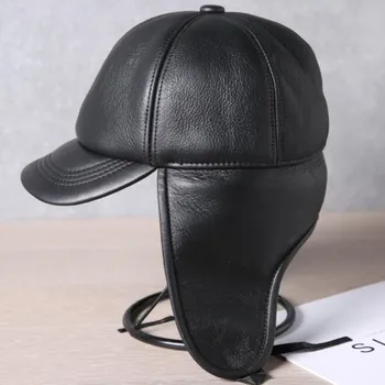 2021 Yeni Kış erkek Sıcak Kürk Bombacı Şapka Koyun Derisi Kürk Earmuffs Şapka Hakiki Deri Kap Soğuk Geçirmez Termal Kayak Kapaklar Baba Şapka