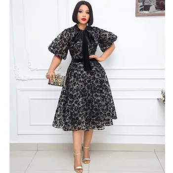 2021 Zarif Kısa Kollu Elbise Yaz Kadın Moda Yüksek Bel Çiçek Afrika Giysi S-3XL Artı Boyutu Afrika Elbise Kadınlar için