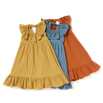 2023 Bebek Kız Yaz günlük kıyafetler Kolsuz Düz Renk Güzel Elbise Pamuk Yumuşak ve Konfor Frocks Çocuklar için 2-7 yıl