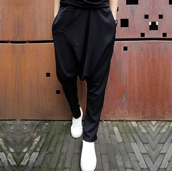 27-44 büyük kasık pantolon gelgit erkek Kore Saç Stilisti siyah düşük kasık pantolon Hip-Hop harem pantolon artı boyutu kostümleri