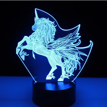 3D LED gece lambası var kanatları Unicorn 7 renk ışık ile ev dekorasyon için lamba İnanılmaz görselleştirme optik Illusion Awesom