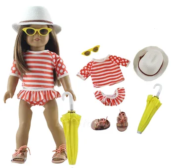 6 Adet Set oyuncak bebek giysileri mayo + gözlük + şapka + şemsiye + ayakkabı için 18 