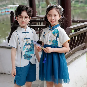 Anaokulu Kostüm Yaz Kostüm okul üniforması Erkek Kız Antik Kostüm Seti Çin Tarzı Hanfu çocuk Performans