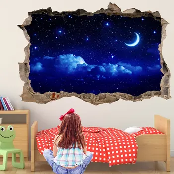 Ay Yıldız Gökyüzü Duvar çıkartma Duvar Posteri Baskı Sanat Çocuk Yatak Odası Ev Dekor GR15