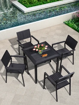 Açık plastik ahşap masa ve sandalye kombinasyonu açık bahçe avlu eğlence açık yemek masası teras anti-korozyon wo