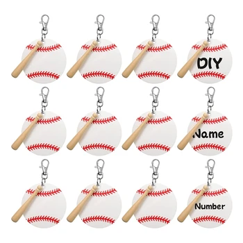 Beyzbol Akrilik Anahtarlık Boş Kiti, 12 Akrilik Lanks, 12 Döner Kordon Çırpıda Kanca anahtarlıklar, 12 Ahşap Yarasalar