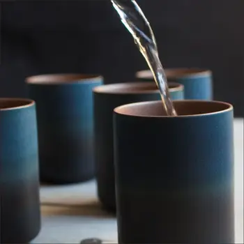 Büyük seramik kişisel fincan ev sahibi fincan tek fincan değişen renk sır mürekkep mavi Japon basit çay bardağı çay bardağı seti