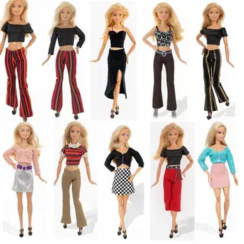 Crop Top Pantolon Siyah T Set Barbie Elbise Giysiler için Gömlek Pantolon 11.5