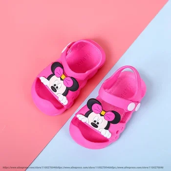 Disney Çocuk Erkek Kız Bebek İlk Yürüteç Sandalet Plaj Pembe beyaz ayakkabı Yumuşak Alt kaymaz Yaz Sandalet Boyutu 13-16. 5 cm