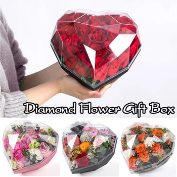 Elmas Çiçek Hediye Kutusu Kalp Şeklinde Aşk Akrilik Şeffaf Buket Hatıra Çerez şekerlik Düğün ambalaj kutusu