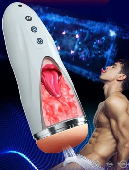 Erkek Masturbator Kupası Cep Pussy Gerçekçi Dil ve Ağız Vajina Otomatik Oral Seks Stroker Titreşimli Elektrikli Oral Seks Oyuncak